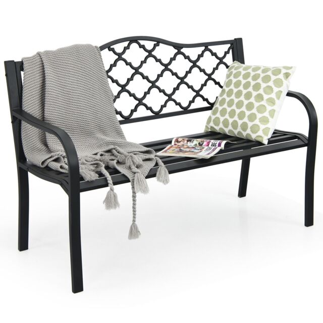 Costway 2 Seater Patio Garden Bench Outdoor Elegent Loveseat W/ Backrest in Black - image 1