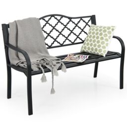 Costway 2 Seater Patio Garden Bench Outdoor Elegent Loveseat W/ Backrest in Black - thumbnail 1