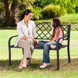Costway 2 Seater Patio Garden Bench Outdoor Elegent Loveseat W/ Backrest in Black - thumbnail 9