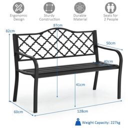 Costway 2 Seater Patio Garden Bench Outdoor Elegent Loveseat W/ Backrest in Black - thumbnail 2