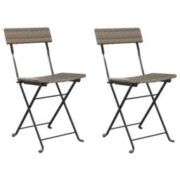 Berkfield Home Beautiful Folding Bistro Chairs 2 pcs Grey Poly Rattan & Steel - thumbnail 3