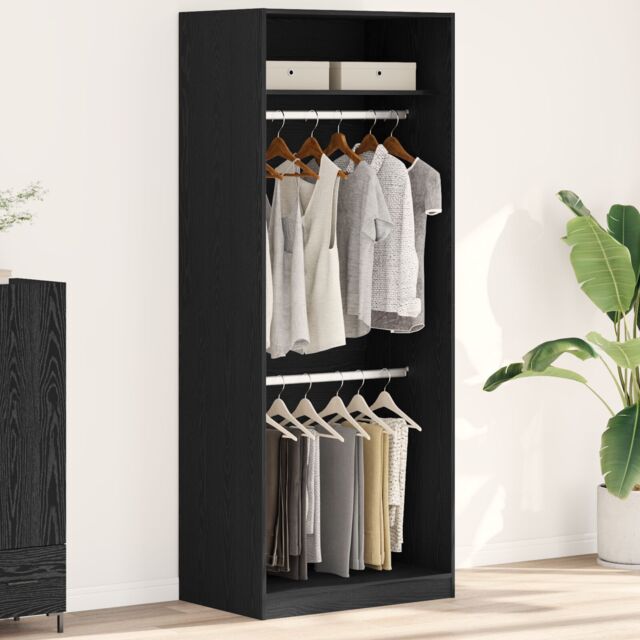 Berkfield Home Black Oak Wardrobe - 80x50x200 cm, Made of Engineered Wood - Size: 80 x 50 x 200 cm - image 1