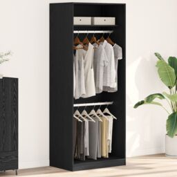 Berkfield Home Black Oak Wardrobe - 80x50x200 cm, Made of Engineered Wood - Size: 80 x 50 x 200 cm - thumbnail 1