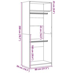 Berkfield Home Black Oak Wardrobe - 80x50x200 cm, Made of Engineered Wood - Size: 80 x 50 x 200 cm - thumbnail 9