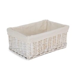 Red Hamper Wicker White Wash Storage Basket with White Lining - Size: Large - thumbnail 1