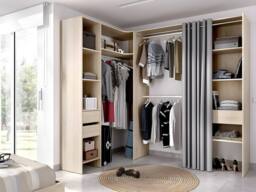 Vente-unique Extendable Corner Wardrobe - L 164 / 214 Cm - Oak & Grey - GONTRAN in Light Oak
