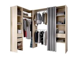 Vente-unique Extendable Corner Wardrobe - L 164 / 214 Cm - Oak & Grey - GONTRAN in Light Oak - thumbnail 2