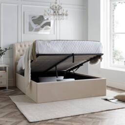 Bedmaster Warwick Velvet Ottoman Bed in Light Stone - Size: King - thumbnail 3