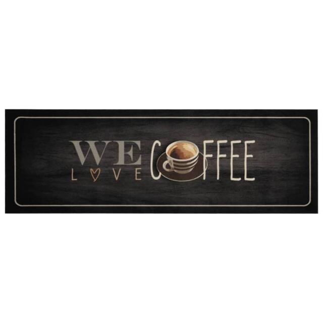 Berkfield Home Kitchen Rug Washable Coffee Text 60x180 cm Velvet in Black - image 1