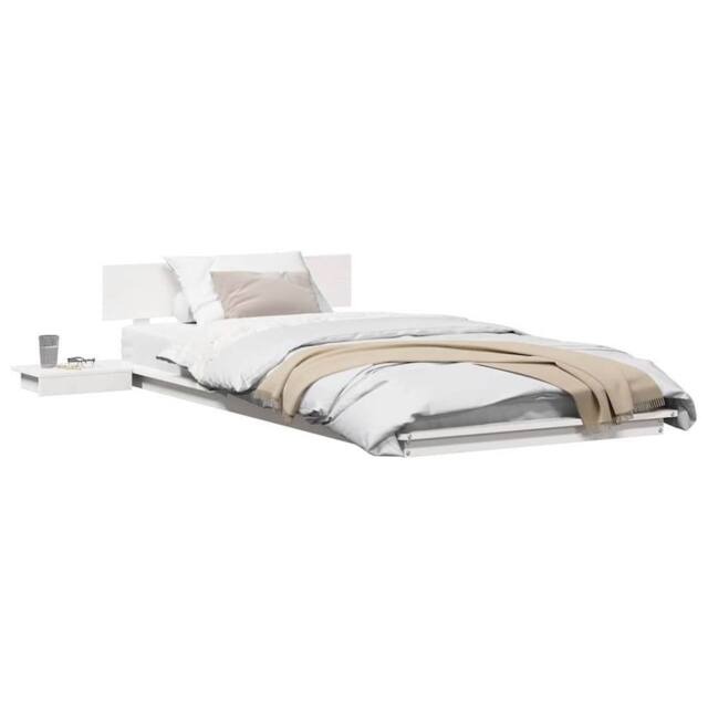Berkfield Home White Floor Bed Frame with Bedside Tables White 90x200cm Solid Wood - Size: 90x200 cm - image 1