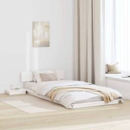 Berkfield Home White Floor Bed Frame with Bedside Tables White 90x200cm Solid Wood - Size: 90x200 cm - thumbnail 2
