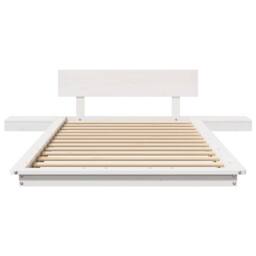 Berkfield Home White Floor Bed Frame with Bedside Tables White 90x200cm Solid Wood - Size: 90x200 cm - thumbnail 5