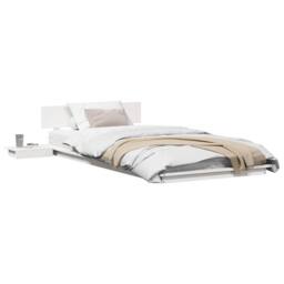 Berkfield Home White Floor Bed Frame with Bedside Tables White 90x200cm Solid Wood - Size: 90x200 cm - thumbnail 1