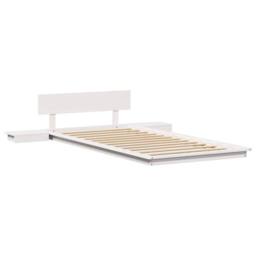 Berkfield Home White Floor Bed Frame with Bedside Tables White 90x200cm Solid Wood - Size: 90x200 cm - thumbnail 3