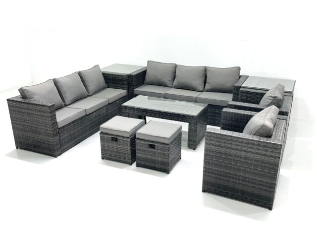 Fimous Rattan Garden Furniture Sofa Set with Coffee table Armchair 2 Side Tables 2 Small Footstools Dark Grey Mixed - image 1