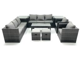 Fimous Rattan Garden Furniture Sofa Set with Coffee table Armchair 2 Side Tables 2 Small Footstools Dark Grey Mixed - thumbnail 2