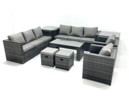 Fimous Rattan Garden Furniture Sofa Set with Coffee table Armchair 2 Side Tables 2 Small Footstools Dark Grey Mixed - thumbnail 1