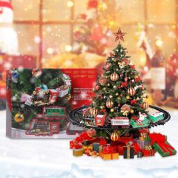 Shatchi Christmas Tree Train Set-Around the Tree Xmas Home decoration Novelty Decoration in Green - thumbnail 2