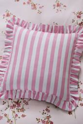 Helena Springfield 'Candy Stripe' Cotton Cushion in Pink - Size: 40 cm x 40 cm - thumbnail 2