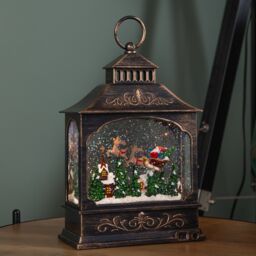 Samuel Alexander 29cm Battery Powered Light up Flying Santa Christmas Water Spinner Lantern with LEDs in Brown - thumbnail 5