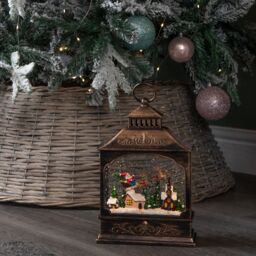Samuel Alexander 29cm Battery Powered Light up Flying Santa Christmas Water Spinner Lantern with LEDs in Brown - thumbnail 3