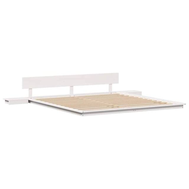 Berkfield Home Floor Bed Frame with Bedside Tables White 200x200cm Solid Wood - Size: 200x200 cm - image 1