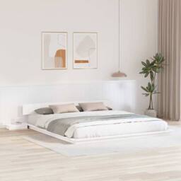 Berkfield Home Floor Bed Frame with Bedside Tables White 200x200cm Solid Wood - Size: 200x200 cm - thumbnail 2