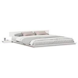 Berkfield Home Floor Bed Frame with Bedside Tables White 200x200cm Solid Wood - Size: 200x200 cm - thumbnail 3