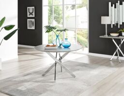 FurnitureboxUK Novara 120cm Round 6-Seater Dining Table With Silver Chrome Legs in Grey