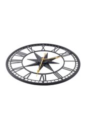 Living and Home 60cm Black Metal Roman Numeral Cut-Out Silent Wall Clock with Star-Embossed - thumbnail 2