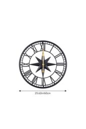Living and Home 60cm Black Metal Roman Numeral Cut-Out Silent Wall Clock with Star-Embossed - thumbnail 6