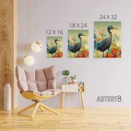 "Artery8 Heron Bird In Flower Field Canvas Wall Art Print - Size: W18"" x H24""" - thumbnail 4