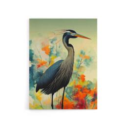 "Artery8 Heron Bird In Flower Field Canvas Wall Art Print - Size: W18"" x H24""" - thumbnail 1