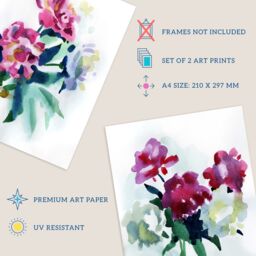 Artery8 Wall Art Print Pack of 2 A4 Spring Flower Pink & White Bouquet in Glass Vase Floral Watercolour Painting Living Room s Set - thumbnail 4