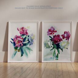 Artery8 Wall Art Print Pack of 2 A4 Spring Flower Pink & White Bouquet in Glass Vase Floral Watercolour Painting Living Room s Set - thumbnail 6
