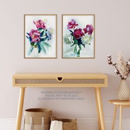 Artery8 Wall Art Print Pack of 2 A4 Spring Flower Pink & White Bouquet in Glass Vase Floral Watercolour Painting Living Room s Set - thumbnail 2