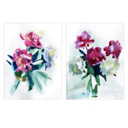 Artery8 Wall Art Print Pack of 2 A4 Spring Flower Pink & White Bouquet in Glass Vase Floral Watercolour Painting Living Room s Set - thumbnail 1