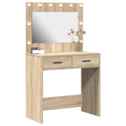 Berkfield Home Dressing Table with LED Lights Sonoma Oak 78.5x41x135 cm in Beige - thumbnail 3