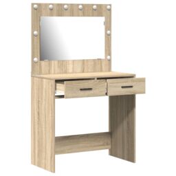 Berkfield Home Dressing Table with LED Lights Sonoma Oak 78.5x41x135 cm in Beige - thumbnail 4