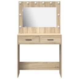 Berkfield Home Dressing Table with LED Lights Sonoma Oak 78.5x41x135 cm in Beige - thumbnail 5