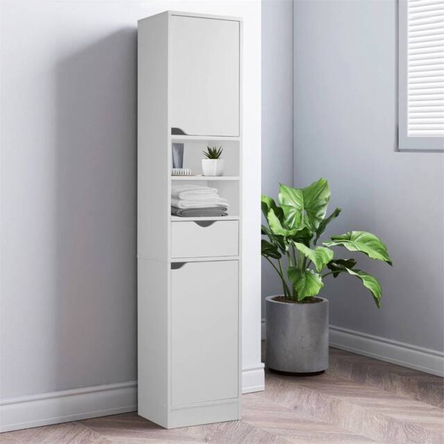SPETLEK Wooden Tall Bathroom Cabinet 2 Door 1 Drawer Storage Modern in White - image 1