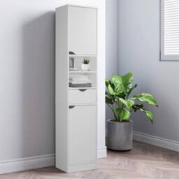 SPETLEK Wooden Tall Bathroom Cabinet 2 Door 1 Drawer Storage Modern in White