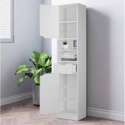 SPETLEK Wooden Tall Bathroom Cabinet 2 Door 1 Drawer Storage Modern in White - thumbnail 4