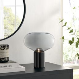 FurnitureboxUK Laura Smoked Glass & Marble Desk Table Lamp in Black - thumbnail 1