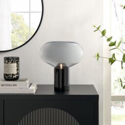 FurnitureboxUK Laura Smoked Glass & Marble Desk Table Lamp in Black - thumbnail 2