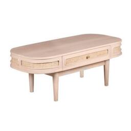 Indian Hub Valencia 1 Drawer Coffee Table - Cane & Mango Wood - L55xW115xH45 cm in Light Sand - thumbnail 2