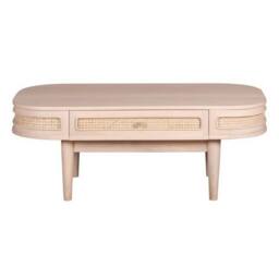 Indian Hub Valencia 1 Drawer Coffee Table - Cane & Mango Wood - L55xW115xH45 cm in Light Sand - thumbnail 1