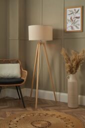 BHS Lighting Keeley Wooden Tripod Floor Lamp in Brown - thumbnail 4
