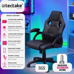 tectake Gaming Chair Mike in Black - thumbnail 2