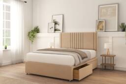 "Sloomy Langston Plush Divan Bed Base 2 Drawers Same Side With 26"" Strutted Headboard in Cream - Size: Single" - thumbnail 4